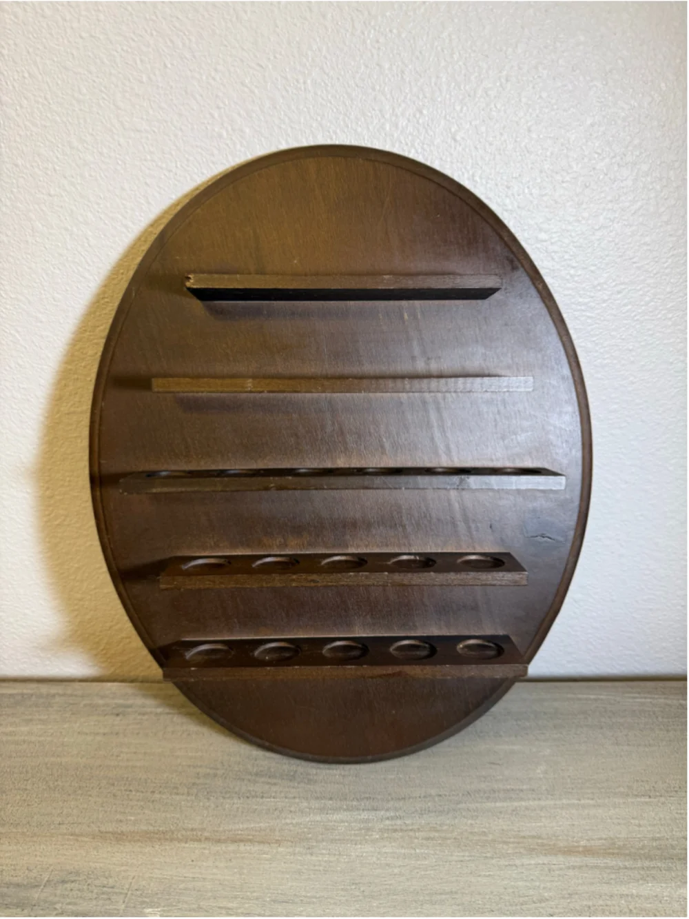 Vintage Wood Thimble/Miniature Display Oval Shelf Wall Rack